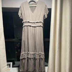 Satin ruffle midi dress